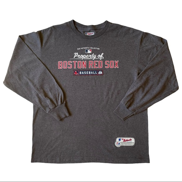 Men’s Majestic Authentic MLB Boston Red Sox Long Sleeve Tee Shirt Gray - Large - Picture 1 of 6